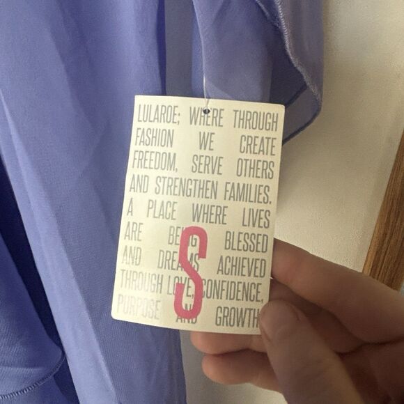 LuLaRoe NWT Monroe Sm Kimono Solid Lavender W/Salmon Friend Women Sheer Cover Up - Picture 7 of 12